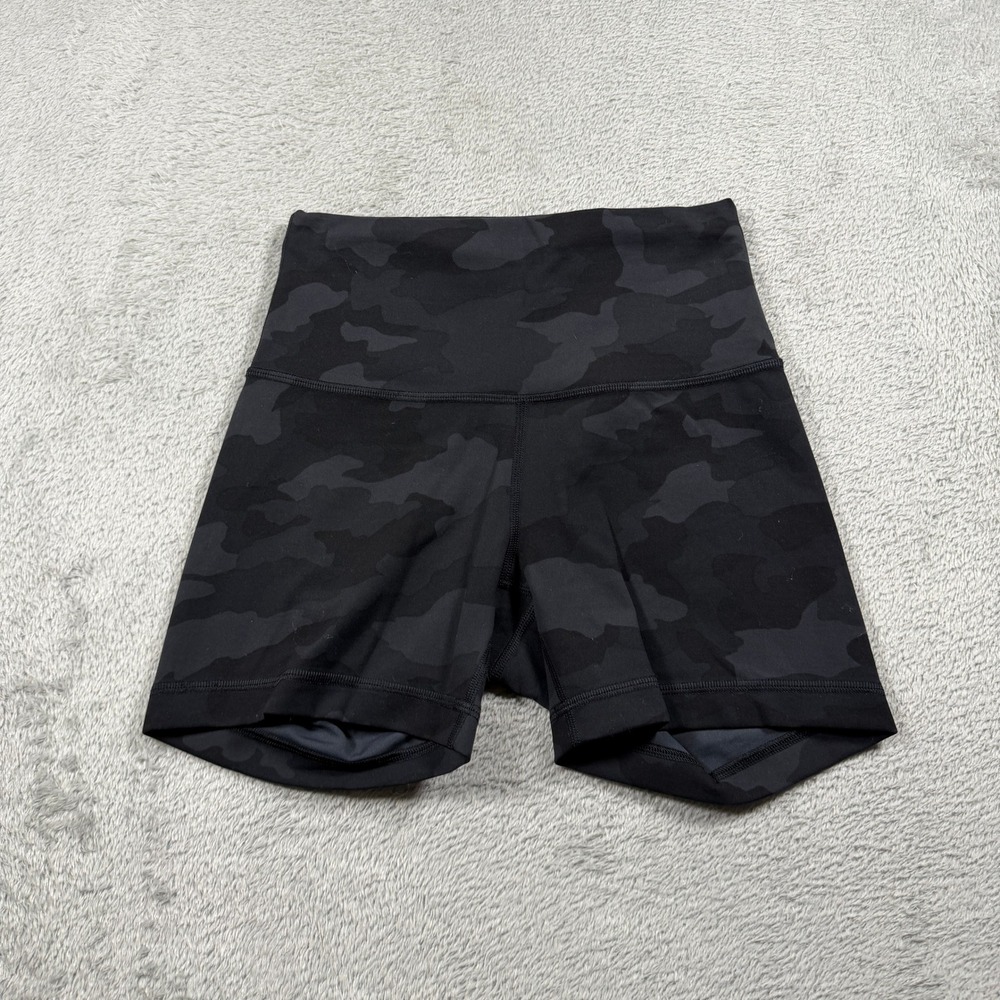 Lululemon Wunder Train High-Rise Short 4" Women 4 Black Camo Biker Yoga